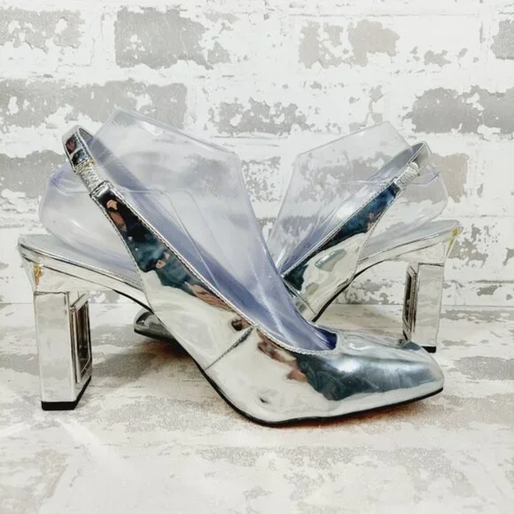 New Katy Perry Women's The Hollow Heel Sling Back Silver Pumps A207 - Picture 3 of 12